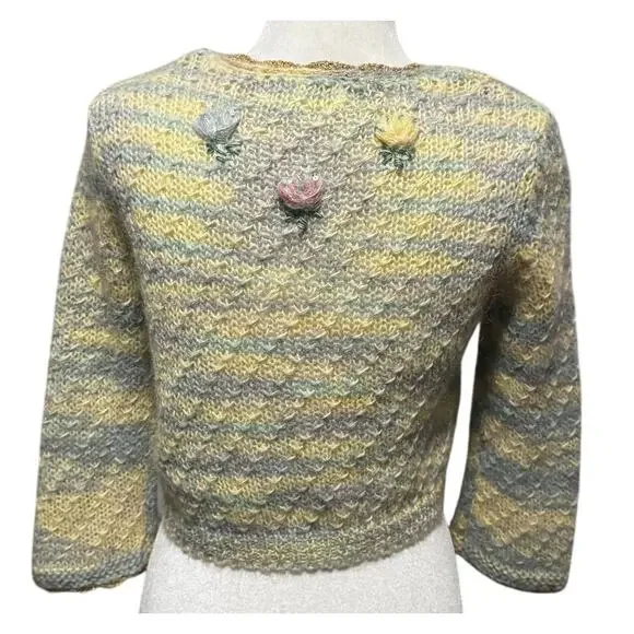 Sleeping on Snow Embroidered Mohair-Blend Cardigan Pastel Floral Cottagecore (M) - Picture 2 of 6